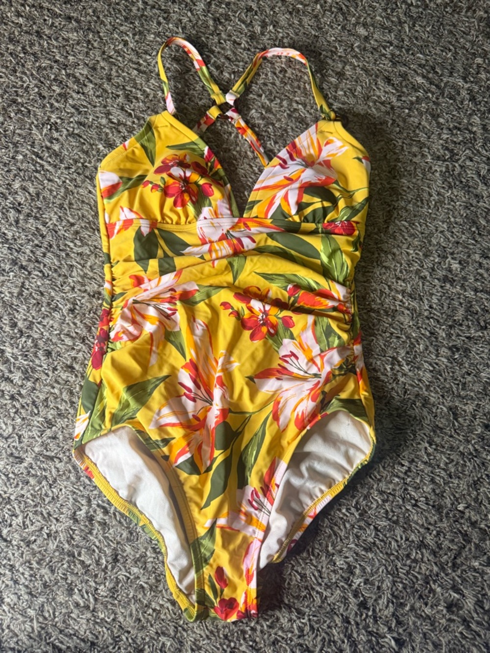 Kona Sol Yellow Tropical Floral One-Piece Swimsuit